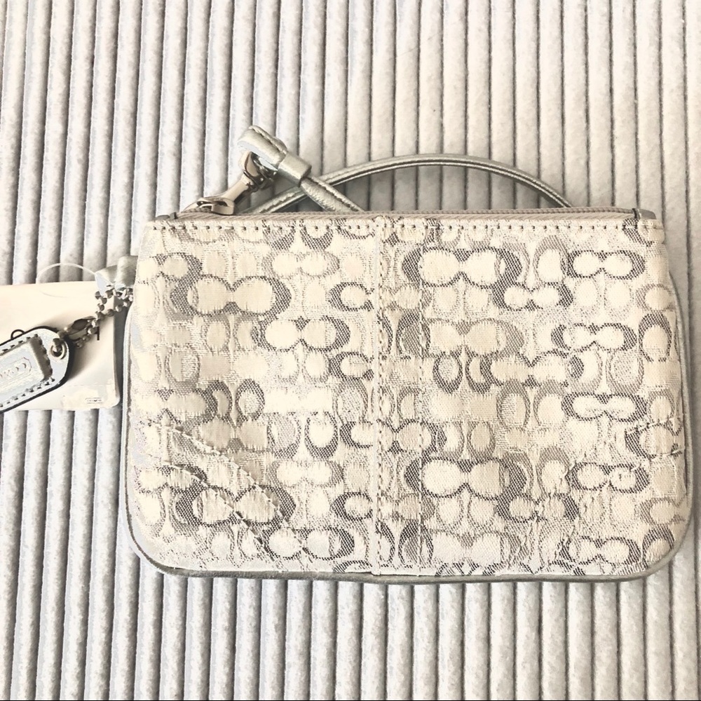 Coach Silver and Gray Wristlet NWT